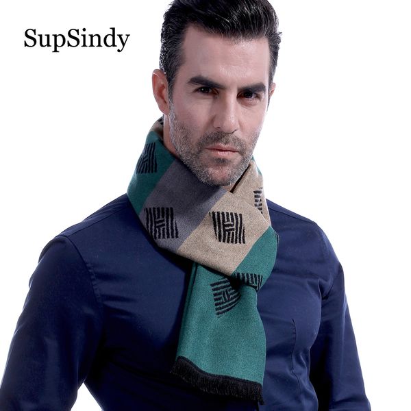 

supsindy winter scarf men vintage soft green striped scarves luxury shawl warm wrap imitation cashmere business casual men scarf, Blue;gray