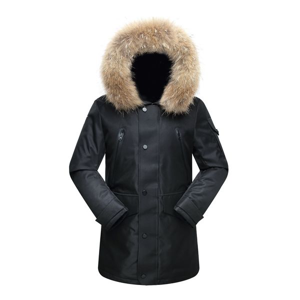 

40 celsius warm fur hooded duck down jackets men windproof down coats male winter outerwer parkas big eu size, Black