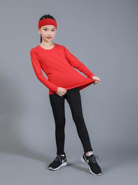 

children's wear 2 set quick-drying compression girl sportswear set runner sports fitness training running tracksuit underwear, Black;blue