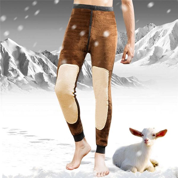 

men new winter pants wool knee warm pant plush thickened leggings pure color plus size trouser 3n07, Black