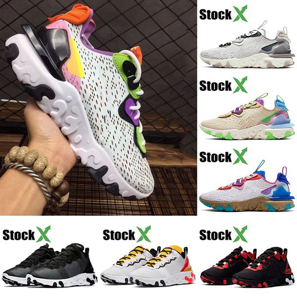 

wholesale 2020 new react vision trainers mens womens element 55 87 honecomb running shoes react metallic saffron grey royal red sneakers