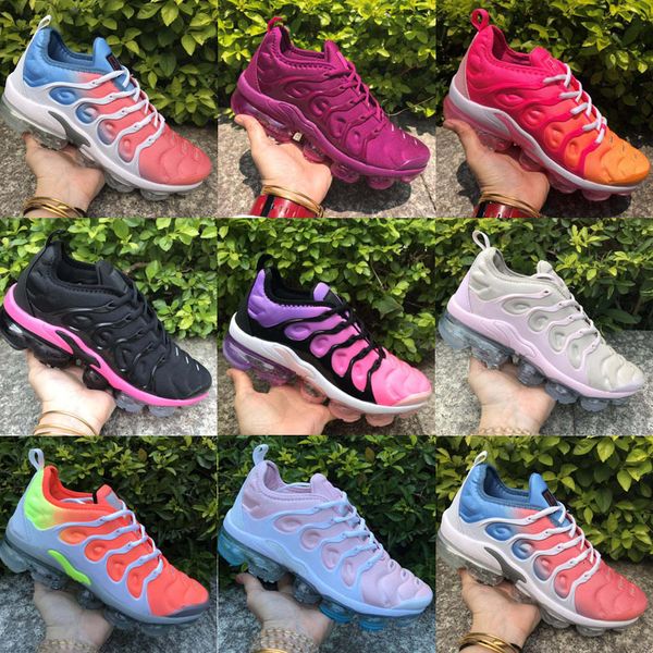 

2020 new tn plus air cushion kids women running shoes triple black white bumblebee cool grey be true psychic pink sport sneakers