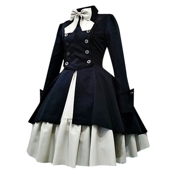 

35& women gothic dress vintage gothic court patchwork bow princess dress vestidos gothic autumn dress women, Black;gray