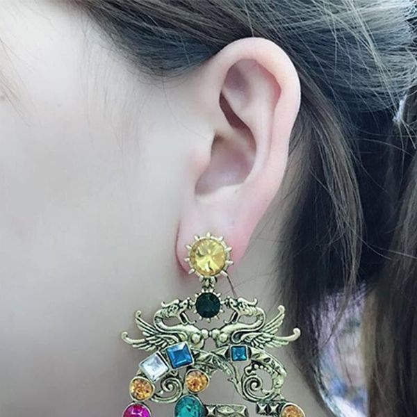 

new women luxury designer dangle earring retro crystal statement earring famous european brand jewelry, Silver