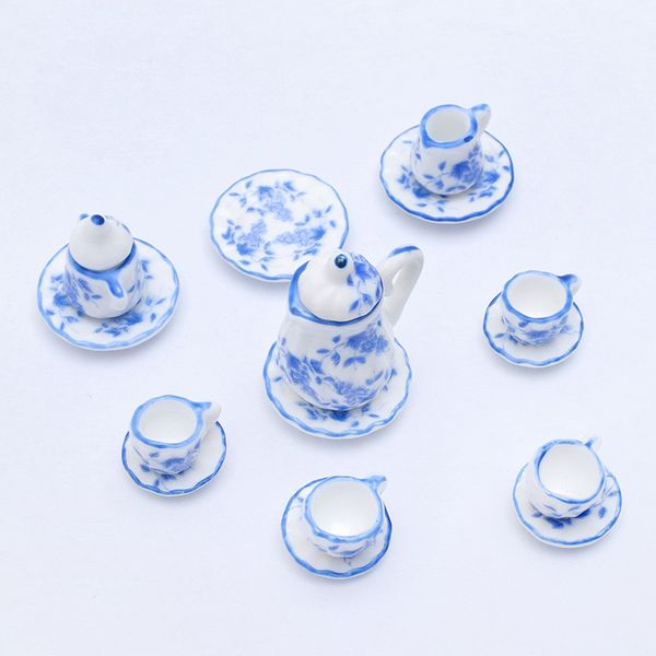 

15pcs 1:12 miniature porcelain tea cup set chintz flower kitchen tableware dollhouse furniture toys for kids gift 19 patterns
