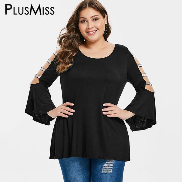 

plusmiss plus size 5xl sequin cold shoulder bell flare sleeve blouse xxxxl xxxl xxl women spring black loose party big size, White