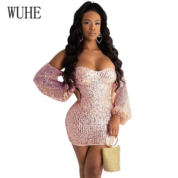 

wuhe sequin strapless long sleeve bandage summer dress bodycon women nightclub party mini dress elegant hollow out dresses, Black;gray