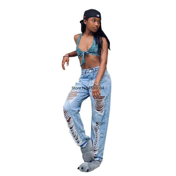 

cut-out hollow button denim trousers, Blue