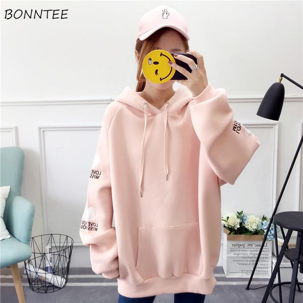 

толстовка женщина 2019 большого размера школа студенты сгущает сыпучий с капюшоном женщины пуловер письмо печатной корейской женскими толсто, Black