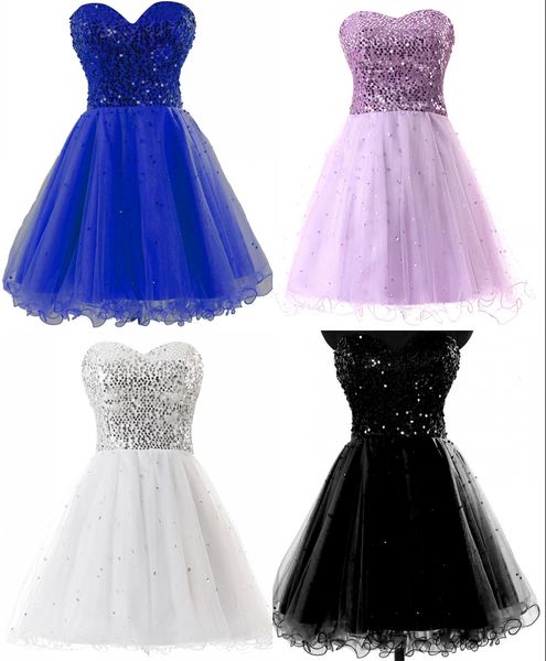 

2020 short ball homecoming dresses gold black blue white pink sequins sweetheart a line short cocktail party prom gowns 100% real image, Blue;pink