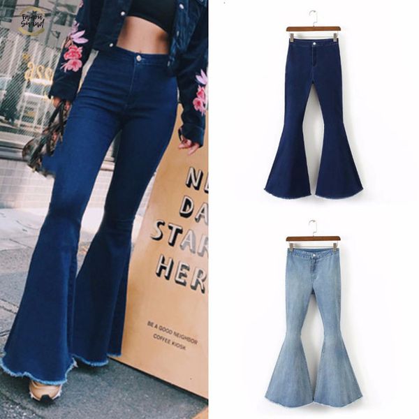 

high fashion waist flare jeans women bell bottom denim ladies skinny jeans female wide leg pants trousers, Black;white