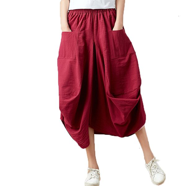 

women skirts solid 2019 summer national style skirts womens clothes cotton and linen women skirt art solid lantern new skirt women dan056, Black