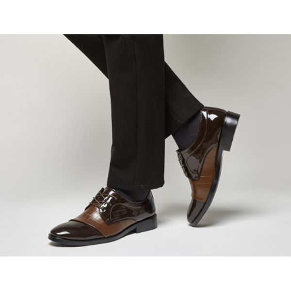 

men pointed toe leather shoes crocodile pattern business flat shoes classic pu leather men dress banquet wedding, Black