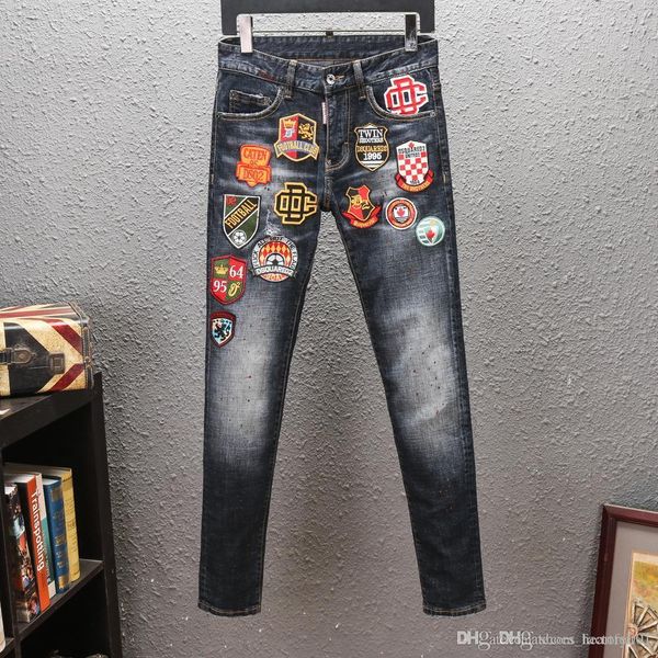 

brand jeans mens роскошная jeans багги байкер высокой талией ripped rock возрождение black skinny мужчины жан jeckets длинные брюки брюки 01, Blue
