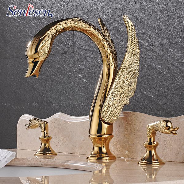 

Senle en wan hape ba in faucet dual handle dual control gold plated deck mount for bathroom ink mixer tap cold water