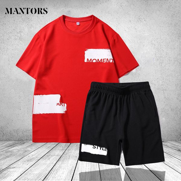 

men casual set fashion 2020 2 pcs sweat suit hip hop short sleeve t-shirt shorts sets male sportswear tracksuit summer sportsuit, Gray
