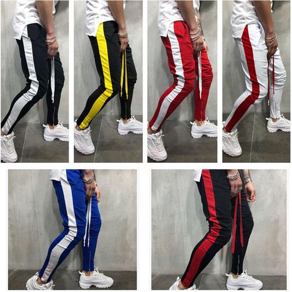 

new hip hop contrast color pants sweatpants mens casual side striped patchwork color pants jogger sportswear sweatpants bottom, Black