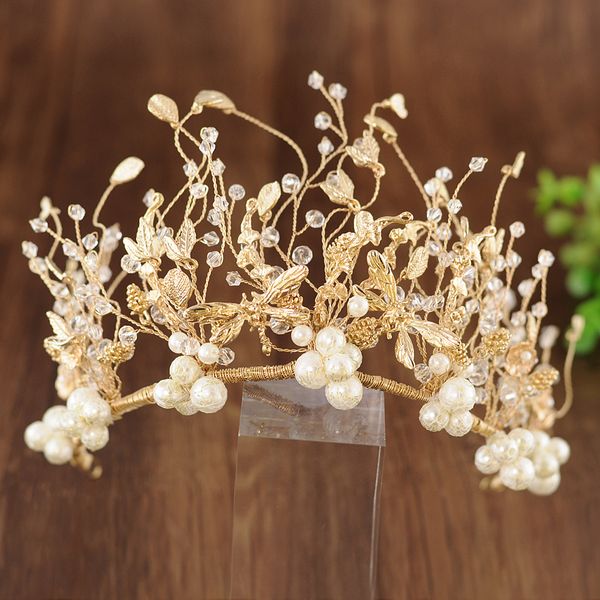 

trixy h214 delicate wedding diadem with rhinestone pearls bridal hair accessories flourish wedding hair jewelry for bridal crown, Golden;white