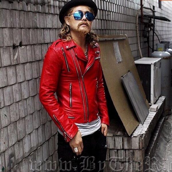 

2019 europe and the united states new slim short motorcycle men's leather jacket zipper punk tide men's fashion leather jacket, Black