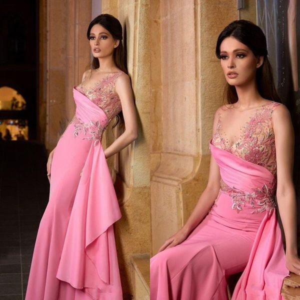 

mermaid prom dresses vestido de festa 2020 sheer neck cap sleeve lace embroidery satin evening gowns occasion abendkleider, Black