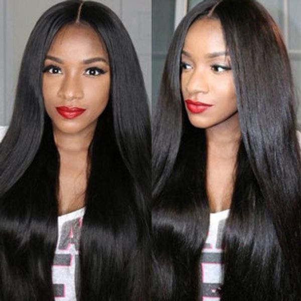 

long lace front straight black hair wig 150% density soft silky middle part for black women synthetic high temper wigs