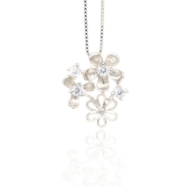 

flower modelling pendant fittingss925 sterling silver collars drop empty,diy necklace with a pendant, Slivery;crystal
