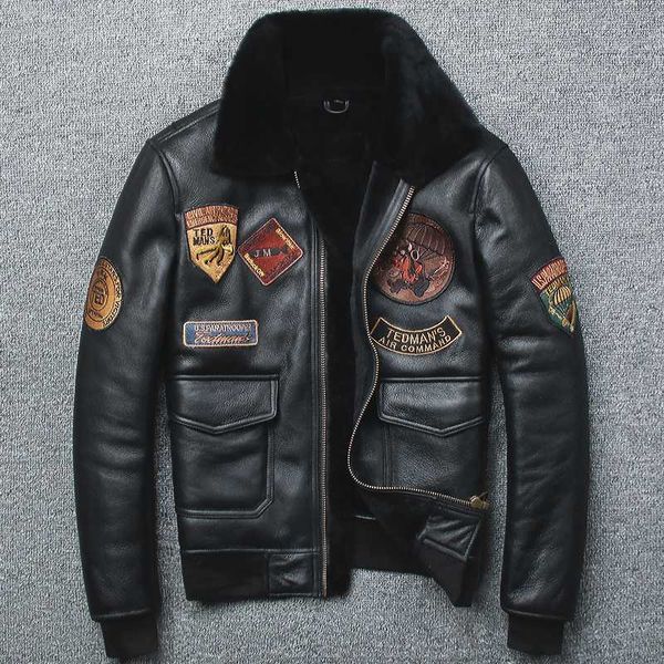 

air мужская fur force one flight jacket black отворот полупальто многосистемного первого слой овчина одежда из кожи