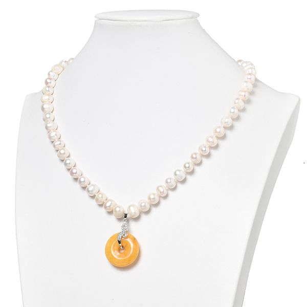 

flash 8-9mm natural pearls with 25x6mm orange pendant for handmade necklace 18inch suitable for women party h503, Silver