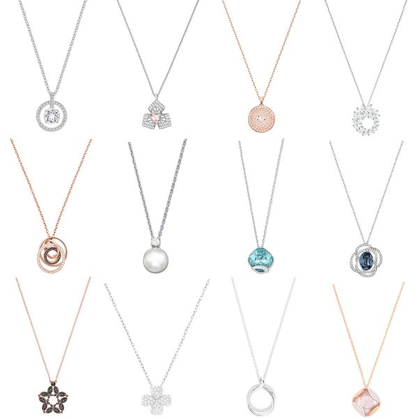 

fahmi exquisite rose star four-leaf clover orchid rotating crystal leaf pearl rose gold pendant necklace women clavicle chain, Black