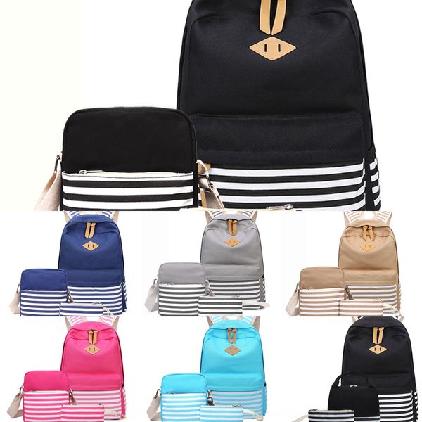 

0ybko three-piece navy striped printed schoolbag student leisure hipster three-piece navy striped printed schoolbag student backpack leisure