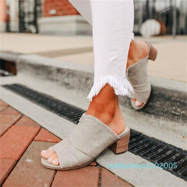 

2020 summer women's sandals solid color flock platform square low heel peep toe casual shoes female slipper shoes plus size r05, Black