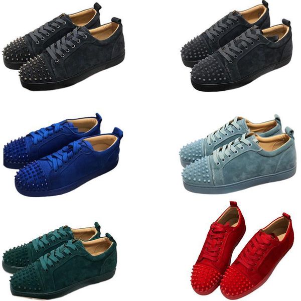 

luxury designer sneakers studded spikes men trainers red bottom shoe 100% genuine leather fashion casual shoes sz us 5-12.5 c17, Black