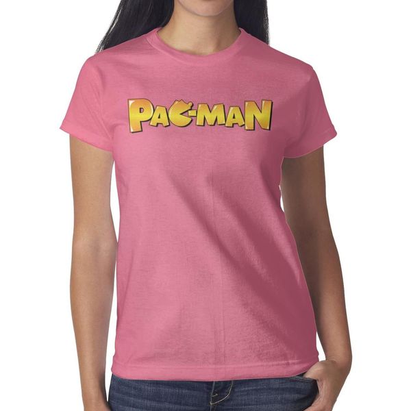 

game pac-man logo pink womens t shirt,shirts,t shirts,tee shirts printing vintage designer custom athletic t shirt, White