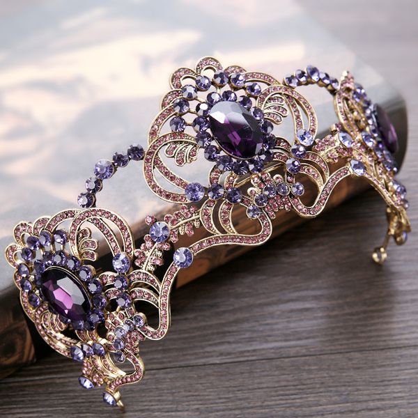 

Fashion Purple Rhinestone Bridal Head Pieces Crystal Wedding Party Headbands Tiaras Crowns Prom Evening Hair Accessories Headpieces