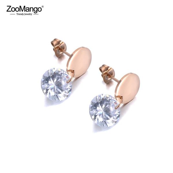 

zoomango titanium stainless steel sparkling cz crystal stud earrings fashion office style ear jewelry for women girls ze19154, Golden;silver