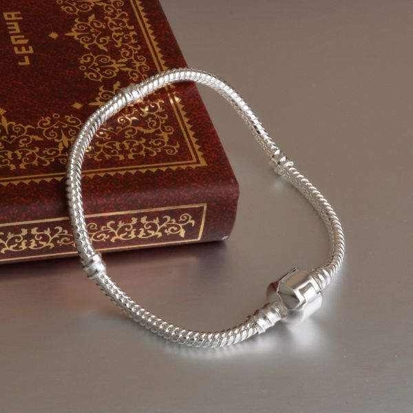 

factory wholesale 925 sterling silver plated bracelets 3mm snake chain fit diy charm bead bangle bracelet jewelry gift for men women, Golden;silver