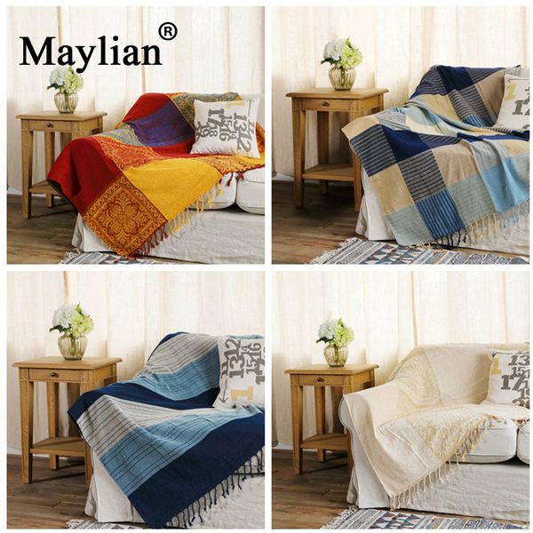 

10 colors cotton bohemian chenille plaids blanket sofa decorative throws on sofa/bed large cobertor blanket with tassel t276