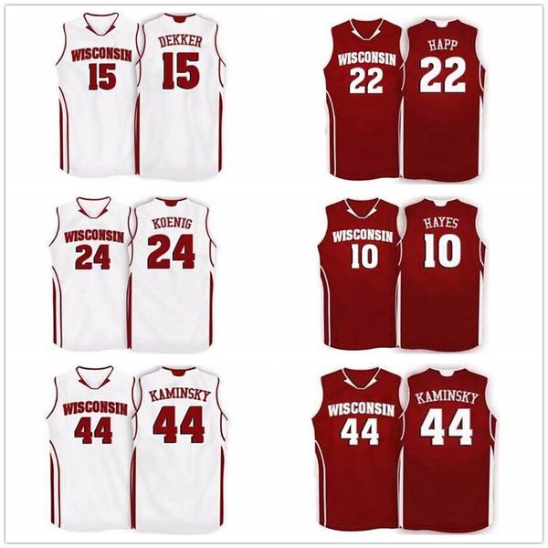 

wisconsin badgers college 44 frank kaminsky 22 ethan happ 15 sam dekker 10 elvin hayes 24 bronson koenig basketball jerseys custom any name, Black;red
