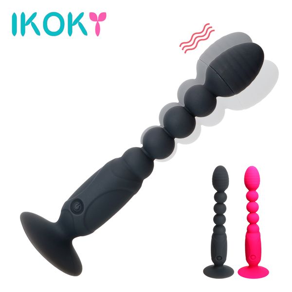 Ikoky Long Butt Plug Masseur De La Prostate Stimulation Violet Perles Anales Vibrateur Sex Toys Pour Hommes Femmes Plug Anal Produits Pour Adultes Y19070102