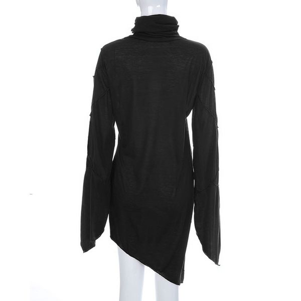 

home&nest women slim turtleneck sweater blouse scarf collar asymmetric sleeves skew hem stitching irregular pile sweaters, White;black