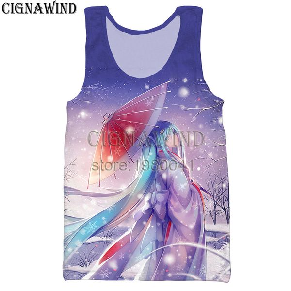 

new summer anime vocaloid hatsune miku vest men/women 3d printing vests casual harajuku style bodybuilding streetwear, White;black