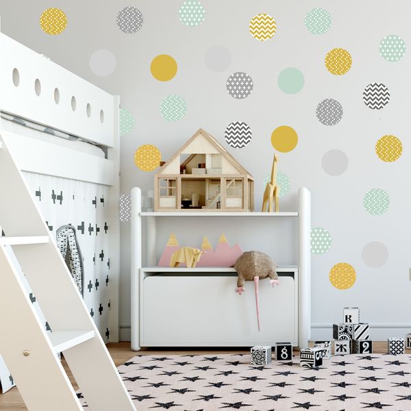 

europe concise yellow gray mustard green circle point me sticker children house can the move water wall sticker qt010