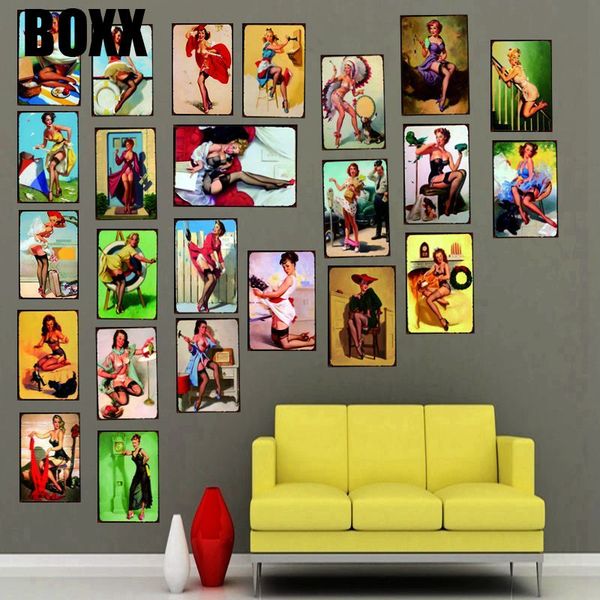 

pin up girl tin metal sign plaque metal vintage wall pub cafe shop home art decor iron poster cuadros chic metal plate