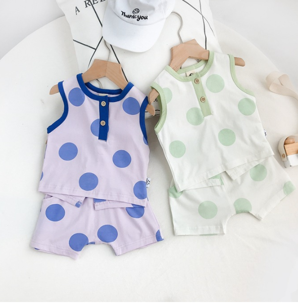 

2020 горячий продавать мальчик 2pcs dots набор жилет + шорты летних девочек детских костюмов 0-5t, White