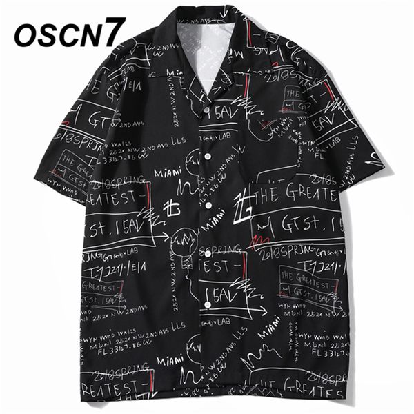 

oscn7 2019 casual print short sleeve shirt men streetwear summer hawaii beach women fashion loose short sleeve shirts mens xq22, White;black
