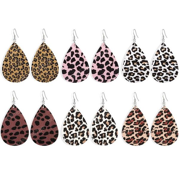 Grain Leopard brincos de couro para as Mulheres Two-Side Imprimir Eardrop 6 estilos Alloy Ear Hook Declaração Bohemian Brincos Mulheres Lady Jewelry