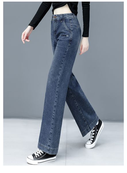 

dark blue han edition ins the new tide xuan elegant wind easing the drape of tall waist straight canister