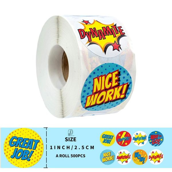 

500pcs / рулон учитель наклейка для школы награды наклеек 8 различных стилей дизайна 1дюйма симпатичных наклеек «nice слова» наклейка учител