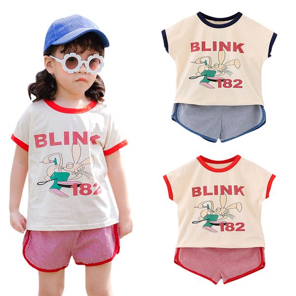 

summer baby girls clothes new fashion girls short sleeve cartoon printed t-shirt+shorts pants suit 2pcs, White