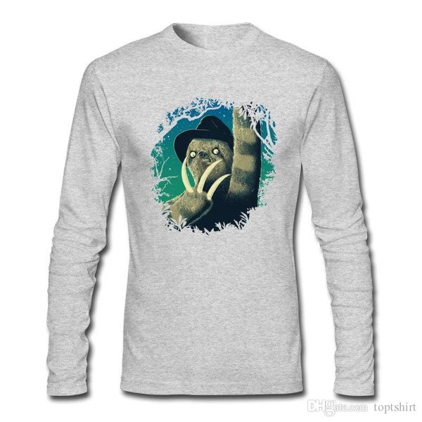 

male cotton fabric long tee-shirts round neck male sloth freddy gray/navy long sleeve t shirts extra large size printed on long tee-shirts, White;black
